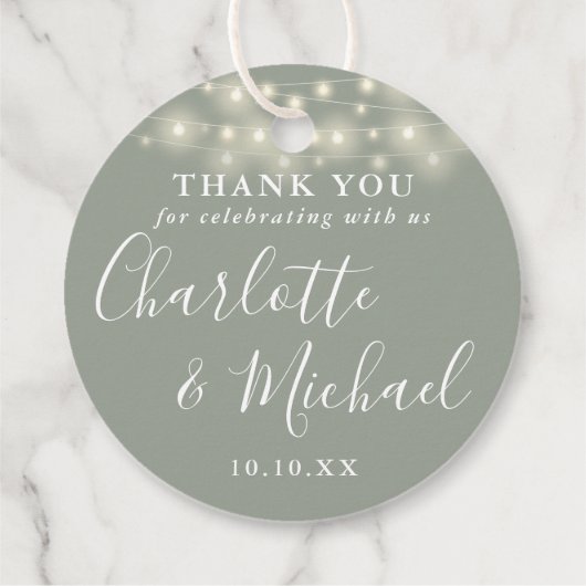 Sage Green Script String Lights Vielen Dank Geschenkanhänger (Rückseite)
