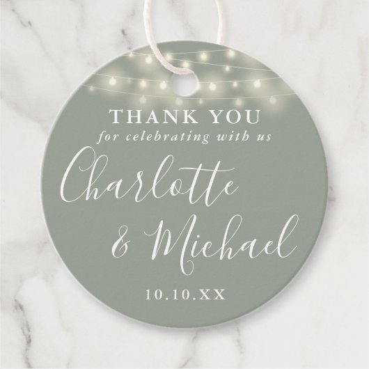 Sage Green Script String Lights Vielen Dank Geschenkanhänger (Vorderseite)