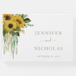 Sage Green Script Sunflower Eucalyptus Wedding Gästebuch