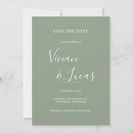 Sage Green Script Wedding Save the Date (Vorderseite)