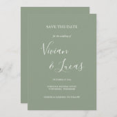 Sage Green Script Wedding Save the Date (Vorne/Hinten)