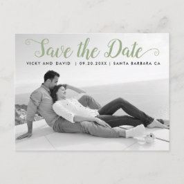 Sage green script wedding Save the Date Foto Postkarte