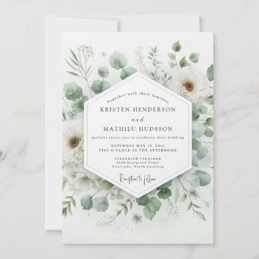 Sage Green Serene Flora Wedding Einladung (Vorderseite)