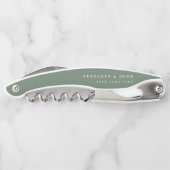 Sage Green Serif Text Name Date Wedding Kellnermesser (Rückseite)