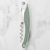 Sage Green Serif Text Name Date Wedding Kellnermesser (Vorderseite)