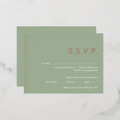Sage Green Shimmer Folie Hochzeit RSVP Postkarte (Vorderseite/Rückseite)
