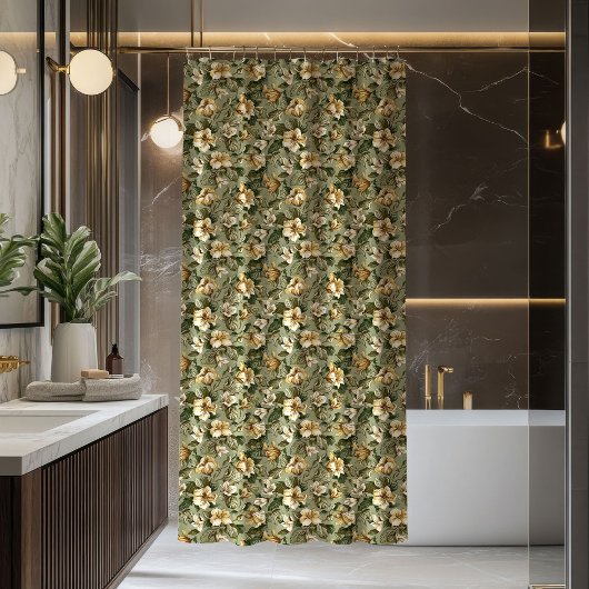 Sage Green Shower Curtain Luxury Floral Design Duschvorhang