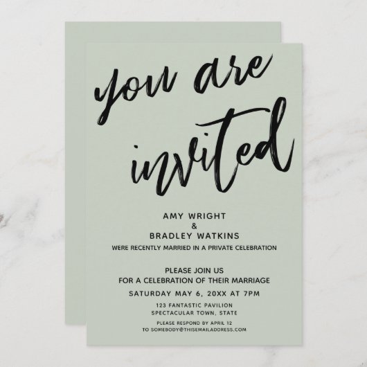 Sage Green Sie sind eingeladen Post-Hochzeit Empfa Einladung (Vorne/Hinten)