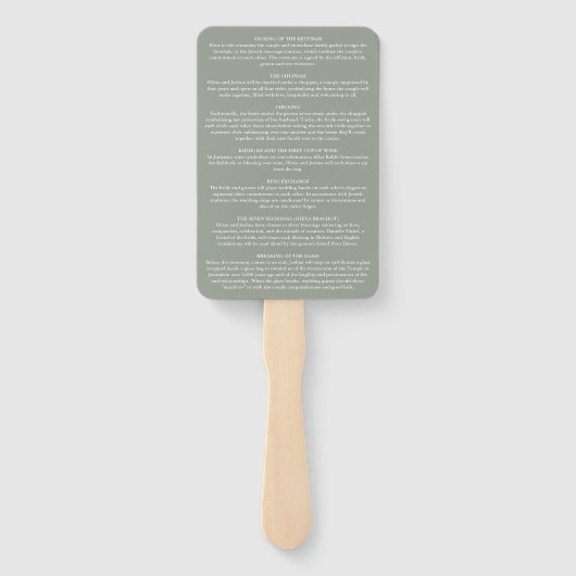 Sage Green Signature Script jüdische Hochzeit Fächer (Rückseite)