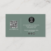 Sage Green Signature Script QR Code Social Media Visitenkarte (Rückseite)