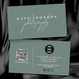 Sage Green Signature Script QR Code Social Media Visitenkarte