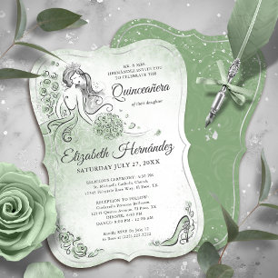 Sage Green Silber Prinzessin Quinceanera Geburtsta Einladung
