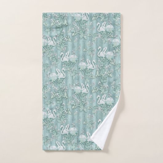 Sage Green Silk Drapes & Flamingos Blume Badhandtuch Set (Handtuch)