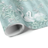 Sage Green Silk Drapes & Flamingos Blume Geschenkpapier (Rolleneckpunkt)