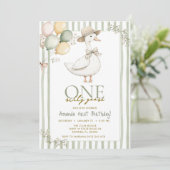  Sage Green Silly Goose 1st Birthday  Einladung (Stehend Vorderseite)