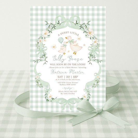 Sage Green Silly Goose Gender Neutral Baby Shower Einladung
