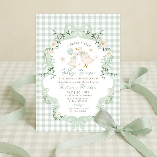 Sage Green Silly Goose Gender Neutral Baby Shower Einladung
