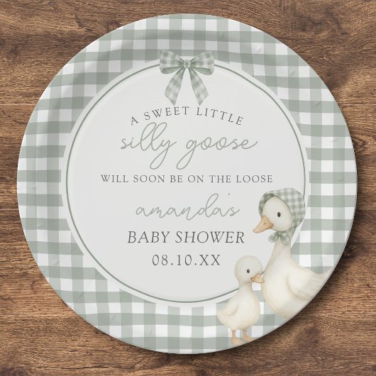 Sage Green Silly Goose Storybook Baby Shower Pappteller