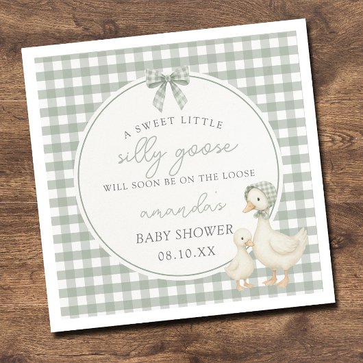 Sage Green Silly Goose Storybook Baby Shower Serviette