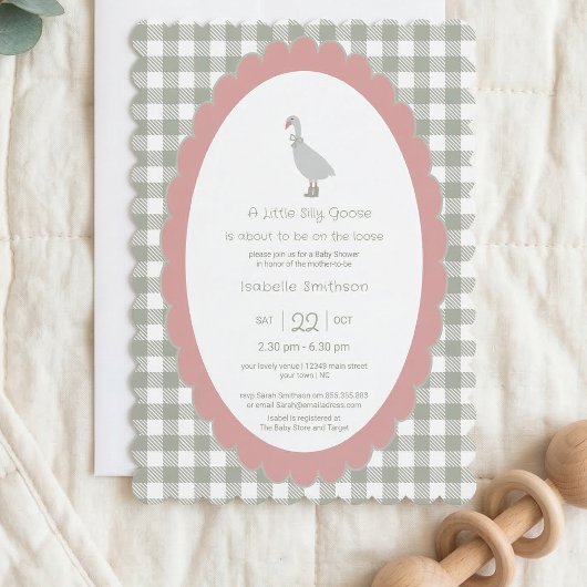 Sage Green Silly Little Goose Baby Shower QR Code  Einladung