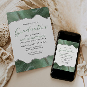 Sage Green Silver Agate Graduation Party Einladung