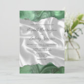 Sage Green Silver Agate White Silk Wedding Einladung (Stehend Vorderseite)