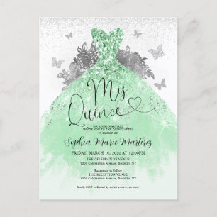 Sage Green Silver Dress Mis Quince Quinceañera Postkarte