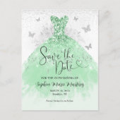 Sage Green Silver Dress Quinceañera Save the Date Postkarte (Vorderseite)