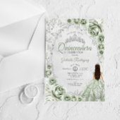 Sage Green Silver Floral Quinceanera Acryleinladungen
