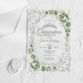 Sage Green Silver Floral Quinceanera Acryleinladungen