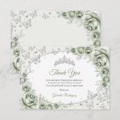 Sage Green Silver Floral Quinceanera Dankeskarte (Vorne/Hinten)