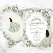 Sage Green Silver Floral Quinceanera Einladung