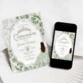 Sage Green Silver Floral Quinceanera Einladung