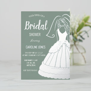 Sage Green Silver Foil Elegantes Dress Brautparty Folieneinladung