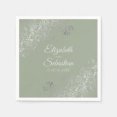 Sage Green & Silver Frills Elegante Hochzeit Serviette (Vorderseite)