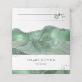 Sage Green Silver Glitzer Agate Wedding Platzkarte (Außenseite Aufgefaltet)