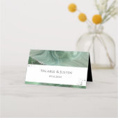 Sage Green Silver Glitzer Agate Wedding Platzkarte (Vorderseite)