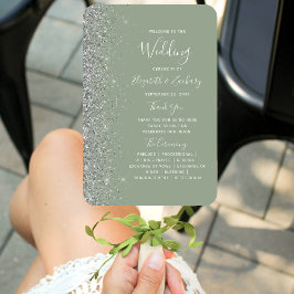 Sage Green Silver Glitzer Edge Hochzeitsprogramm Fächer