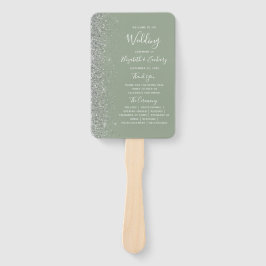 Sage Green Silver Glitzer Edge Hochzeitsprogramm Fächer
