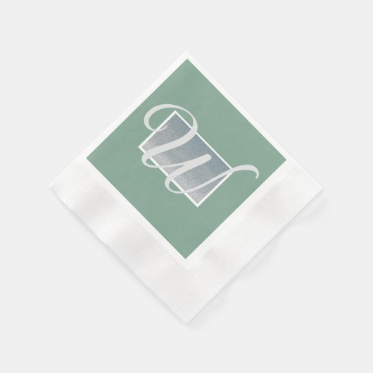 Sage Green Silver Monogram Paper Napkins Serviette (Ecke)