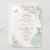 Sage Green Silver Quinceañera Boho Floral Geburtst Einladung (Vorderseite)