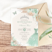Sage Green Silver Quinceañera Boho Floral Geburtst Einladung