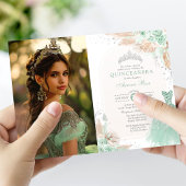 Sage Green Silver Quinceañera Boho Princess Foto Einladung