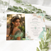 Sage Green Silver Quinceañera Boho Princess Foto Einladung