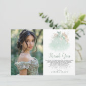 Sage Green Silver Quinceañera Dress Birthday Foto Dankeskarte (Stehend Vorderseite)