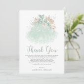 Sage Green Silver Quinceañera Dress Mis Quince Dankeskarte (Stehend Vorderseite)