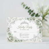 Sage Green Silver Quinceanera Reply RSVP Karte (Stehend Vorderseite)