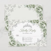 Sage Green Silver Quinceanera Reply RSVP Karte (Vorne/Hinten)