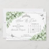 Sage Green & Silver Quinceañera Save the Date Einladung (Vorderseite)