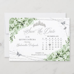 Sage Green & Silver Quinceañera Save the Date Einladung
